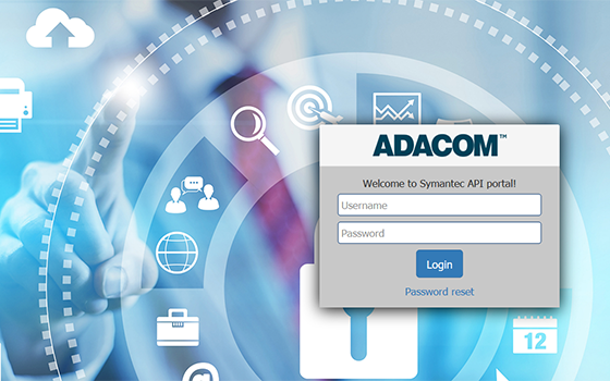 adacom-api εικόνα της εφαρμογής διασύνδεσης μέσω API με την Symantec